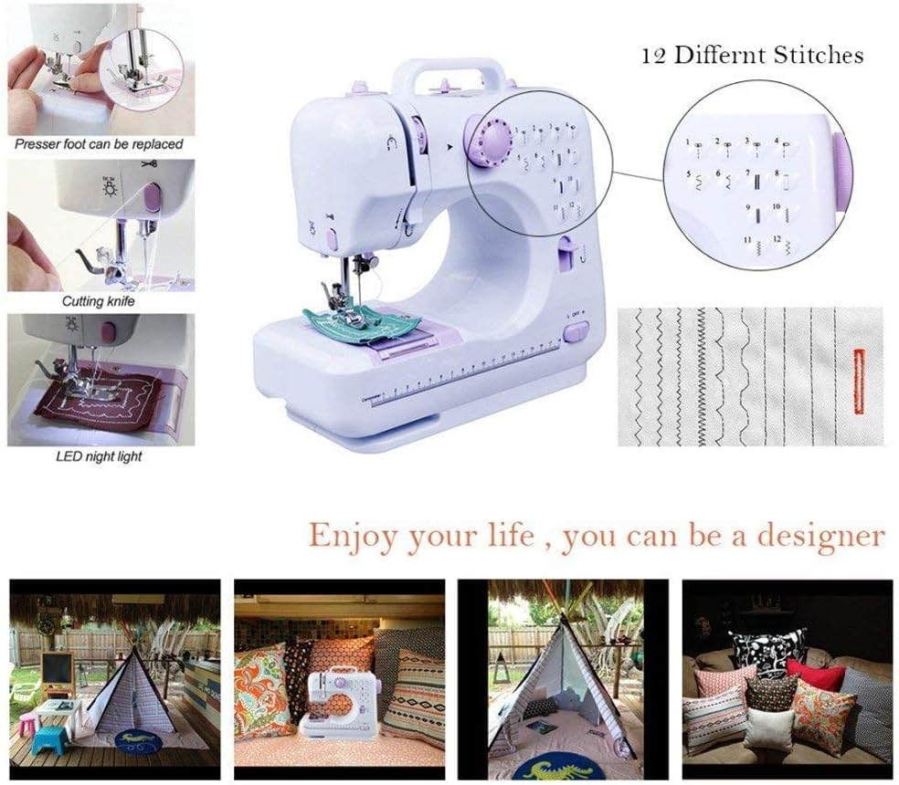 Machine à coudre portable multifonction 12 points – double fil, deux vitesses