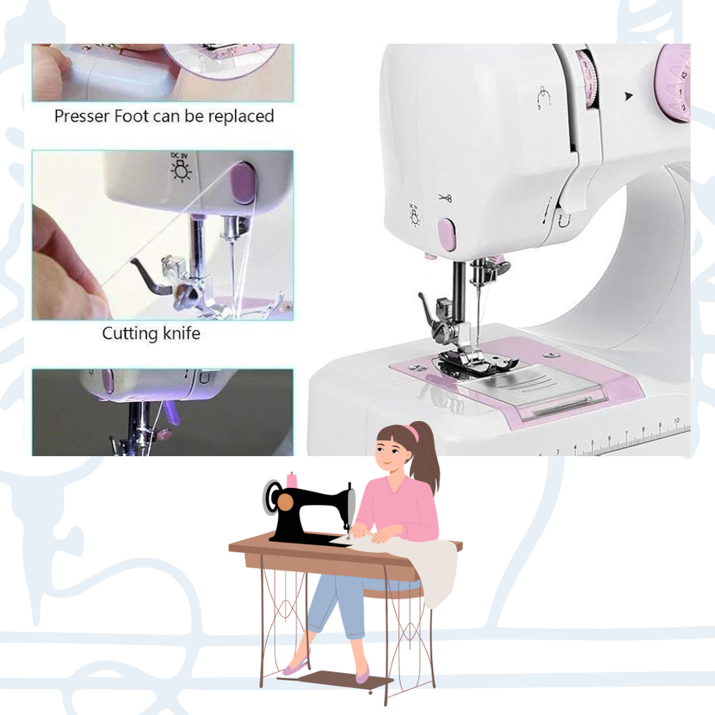 Machine à coudre portable multifonction 12 points – double fil, deux vitesses