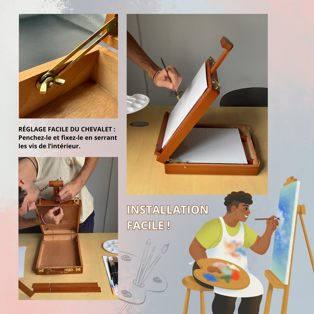 Chevalet portable et coffret de peinture complet