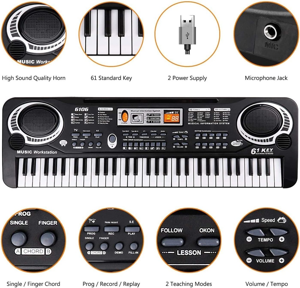 Piano électronique 61 touches pour enfants