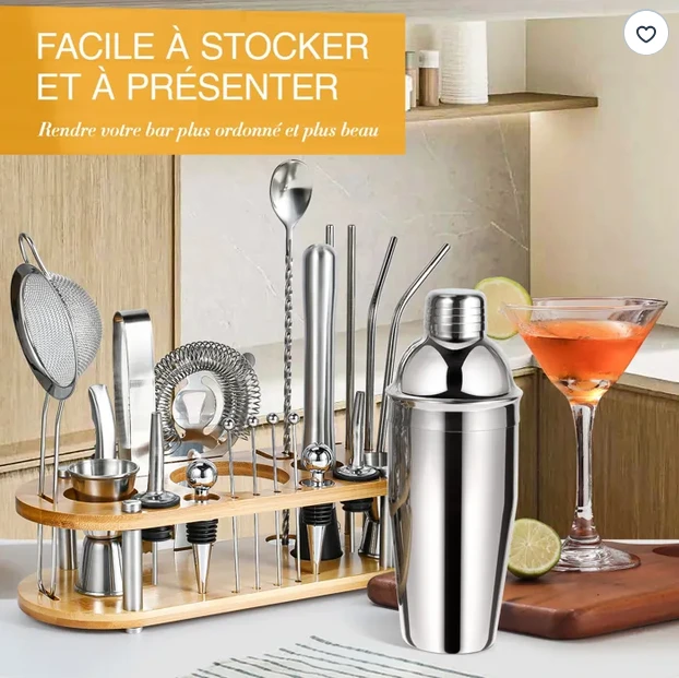 Screenshot 2026-06-23 at 13-09-06 Cocktail Shaker Mélangeur Outil 750ML - PRUMYA- Kit Cocktail Barmanen acier inoxydable 23 pièces 750ML - avec Support en bois - La cave Cdiscount.webp