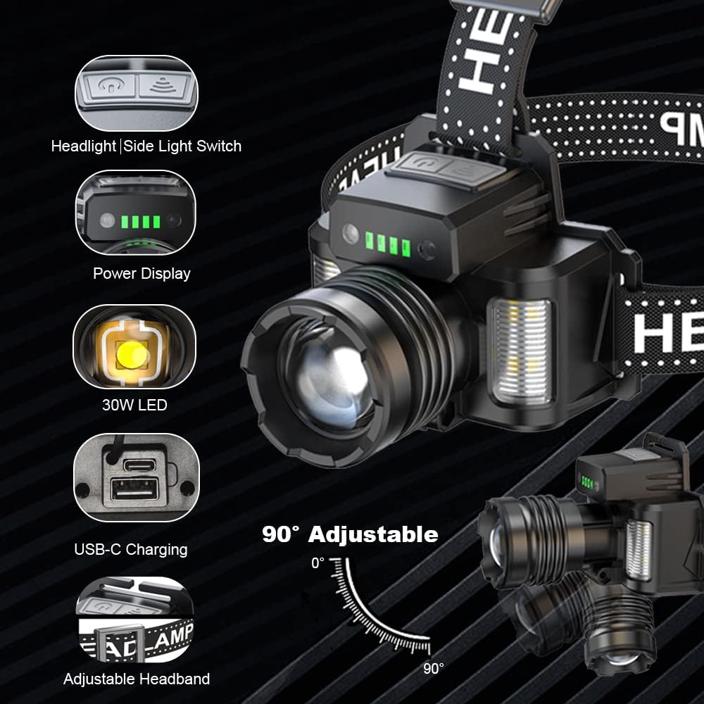 Lampe frontale 30W - 8 modes d'éclairages