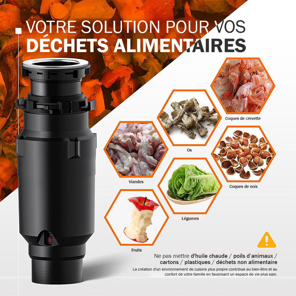 Broyeur de déchets alimentaire sous évier S55 - 357W/1100ml