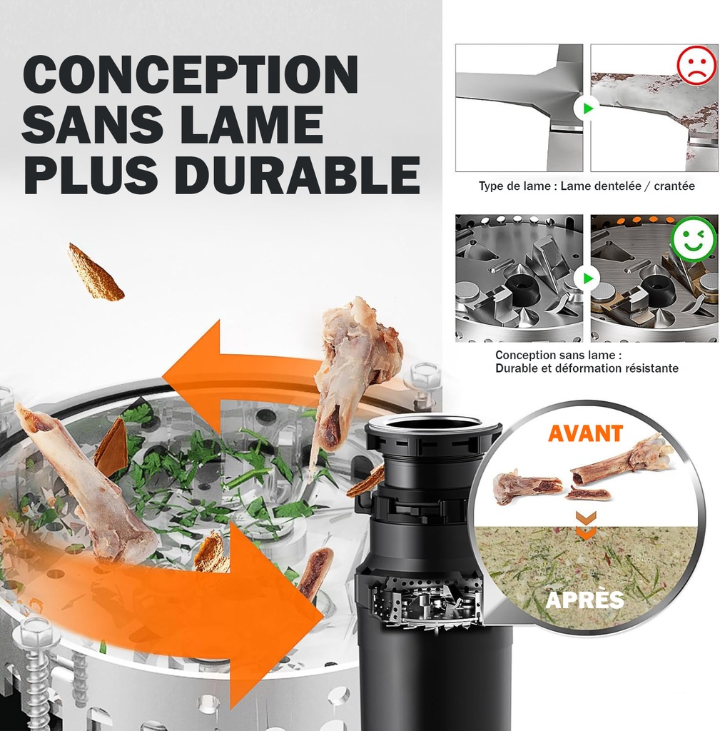 Broyeur de déchets alimentaire sous évier S55 - 357W/1100ml