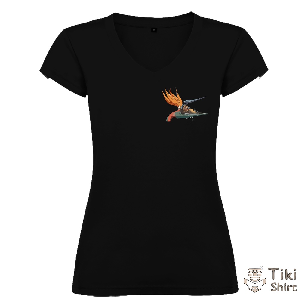 T-shirt "L’oiseau de paradis" – Tiki-Shirt (S, Noir, Col V)