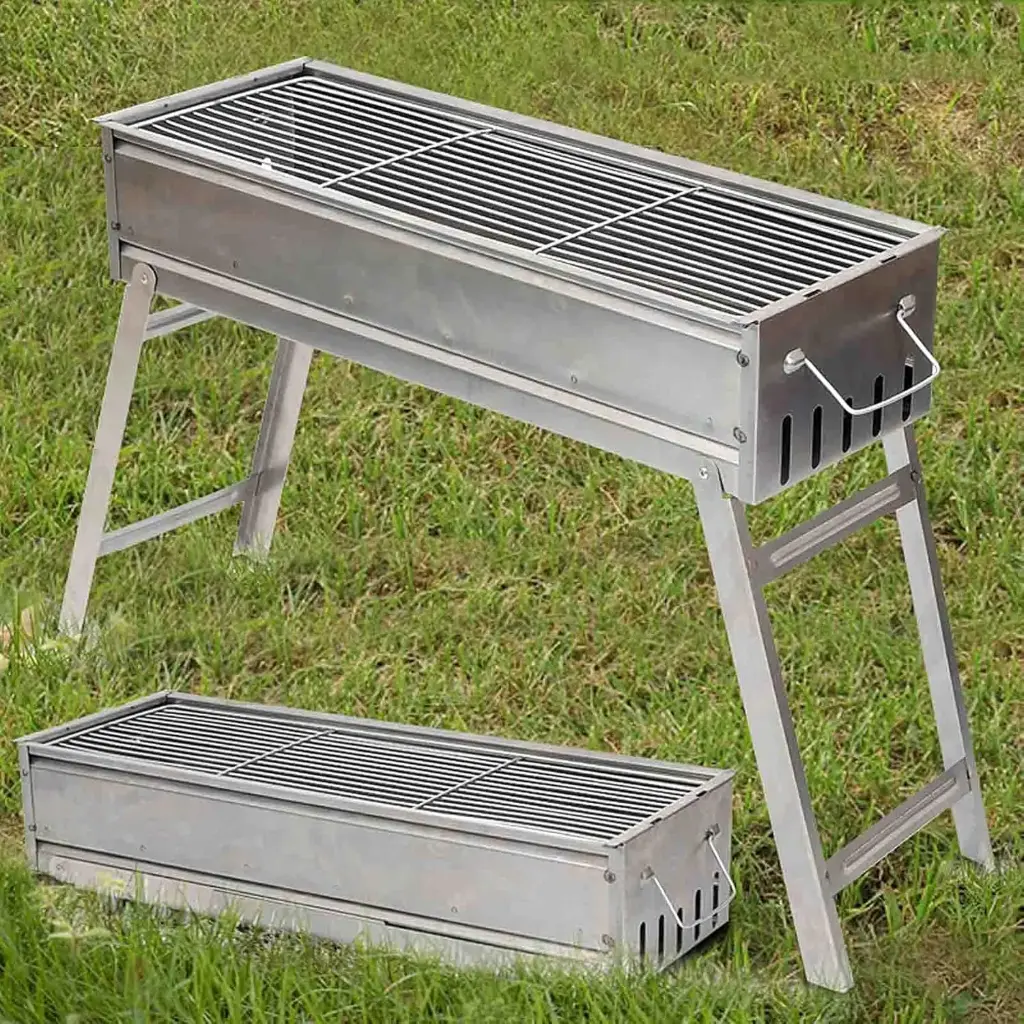 Barbecue pliable portable inox 304 compact camping + gants inclus