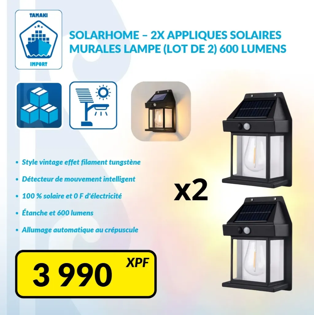 [T2] SolarHome – 2x Appliques Solaires Murales lampe (Lot de 2) 600 LUMENS