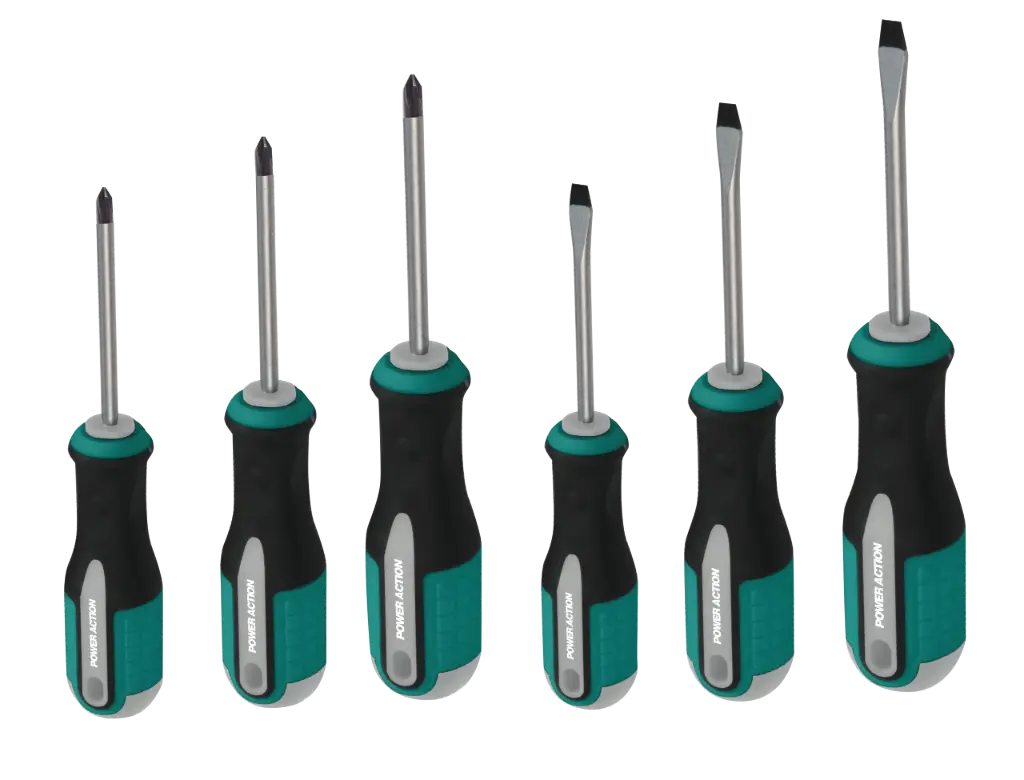 Lot de 6 tournevis traversants (plats + Phillips)