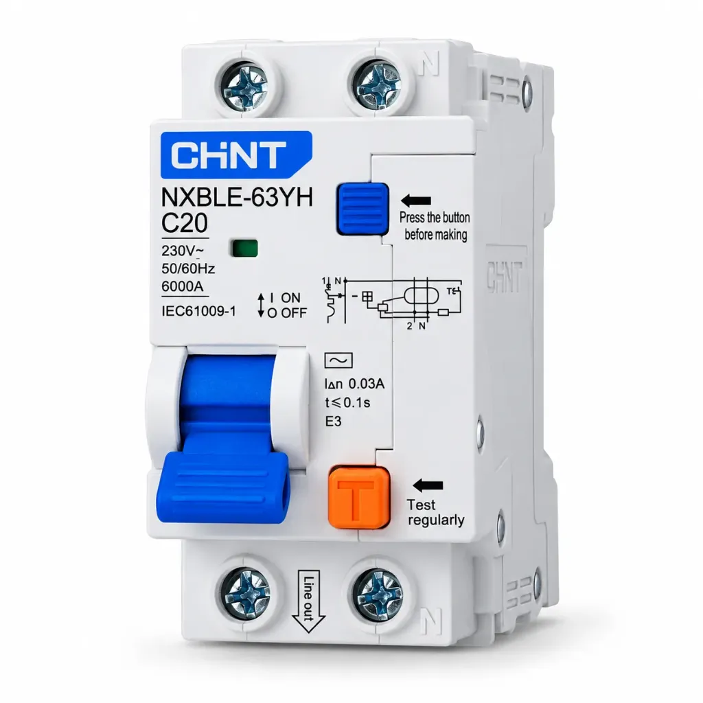 CHINT NXBLE-63YH 1P+N C20 30mA – Disjoncteur différentiel