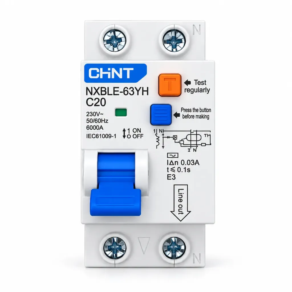 CHINT NXBLE-63YH 2P C20 30mA – Disjoncteur différentiel