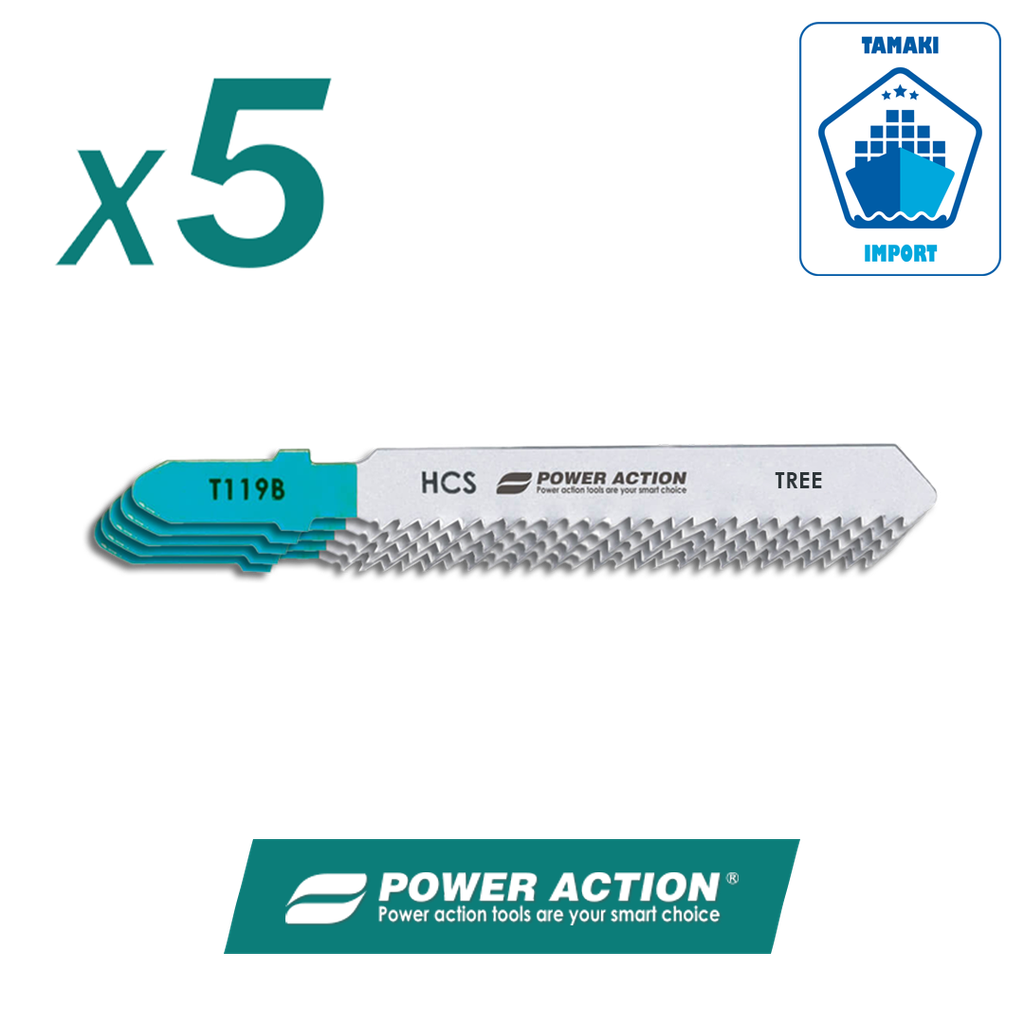 Lot de lames scie sauteuse T119B – POWER ACTION (PVC/Bois/Métal SOFT – 5 PCS)