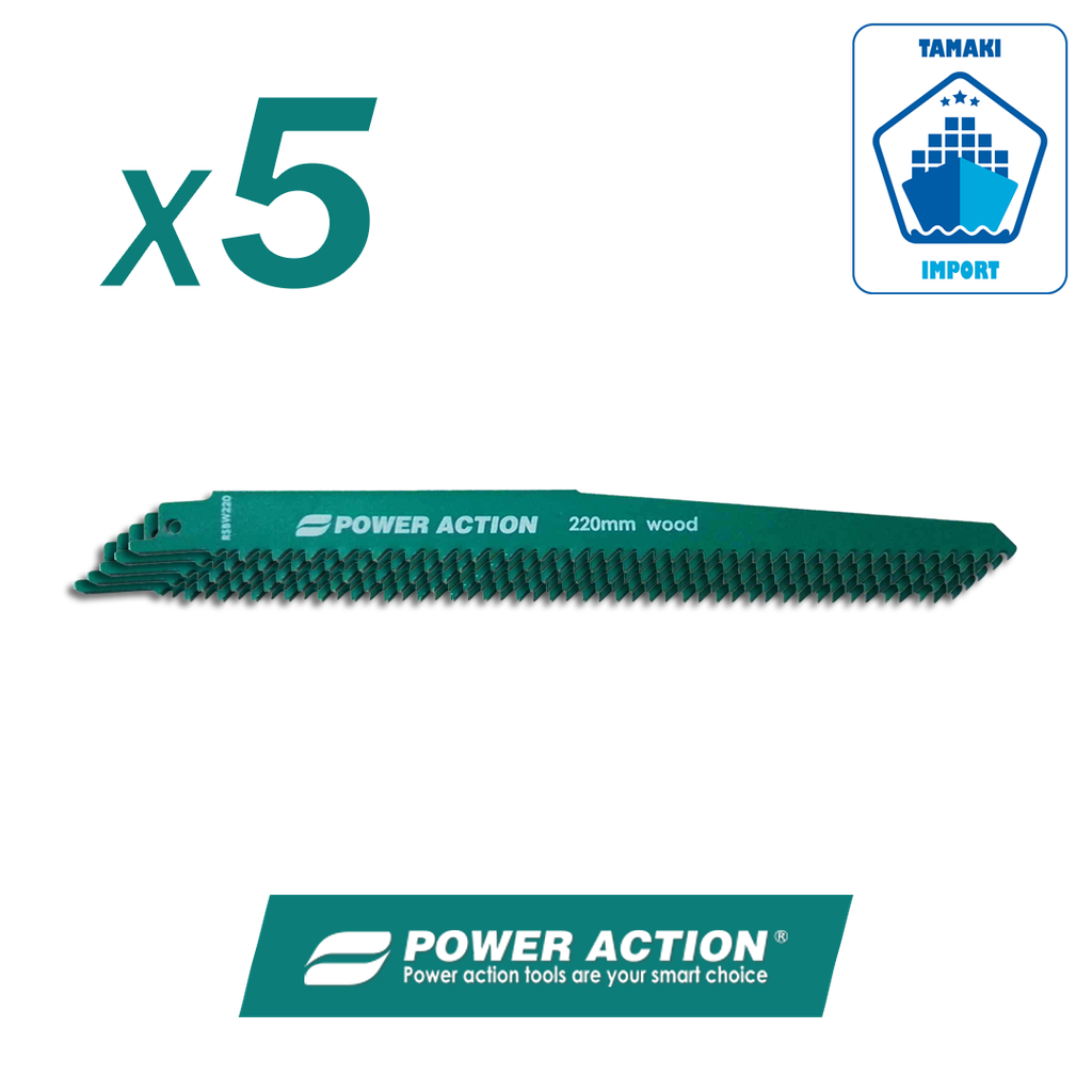 Lot de lames scie sabre 220mm - POWER ACTION (Bois - 5PCS)