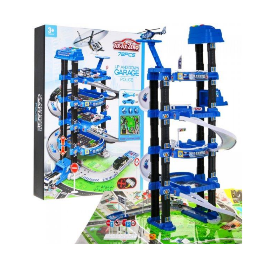 Mega garage à 5 étages – POLICE avec tapis de jeu 